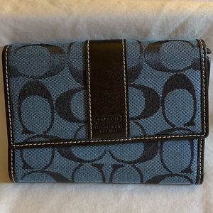 Blue and Brown tri-fold coach wallet